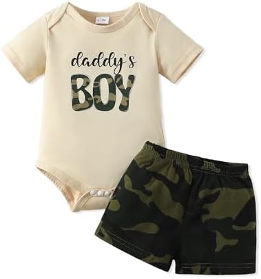 NZRVAWS Camo Alphabet Romper Set for Boys Summer Birthdays Newborn Gifting
