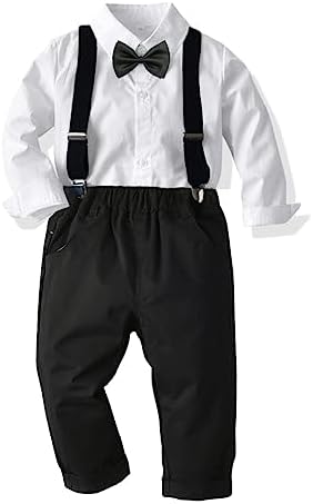 Toddler Boys Set with Bow Tie Soft espadrille suspender pants party clothes