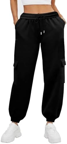 Warm Fleece Cargo Pants High Waist Multi-Pocket Trendy Workout Casual