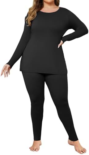 Warm Fluffy Ekouaer Plus Size Thermal Pajamas Set