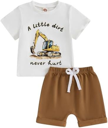 SAYOO Tractor Boys 2-Piece Summer Farm Outfit