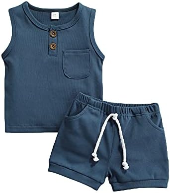 Karesoull Summer Waffle Outfits for Toddler Boys Girls 2PCS