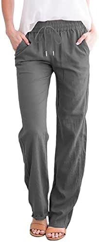 Ceboyel Womens Solid Drawstring Linen Pants