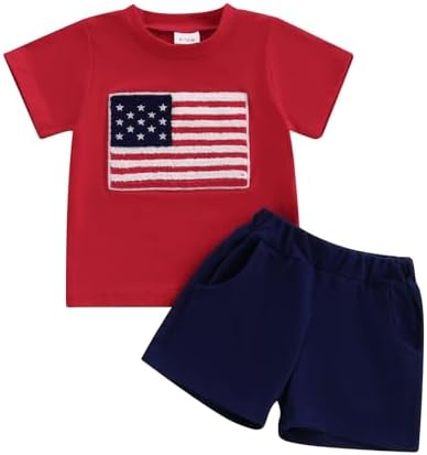 4th of July Baby Boy Outfit American Flag T-Shirt Shorts Set