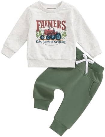 CUTE Toddler Boy Fall Outfits Set Tractor Print Farm Clothes