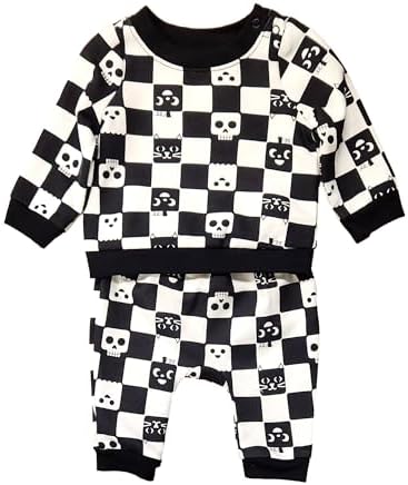 Comfortable Halloween Cat Jack Infant Boys Girls Black White Checker Print Outfit