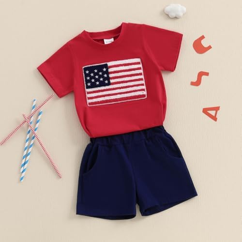 4th of July Baby Boy Outfit American Flag T-Shirt Shorts Set