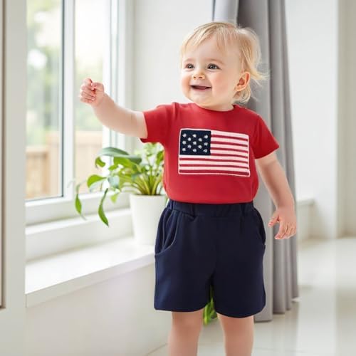 4th of July Baby Boy Outfit American Flag T-Shirt Shorts Set