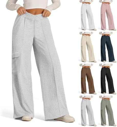 High Waist Cargo sweatpants for women with multi-pockets and wide legs