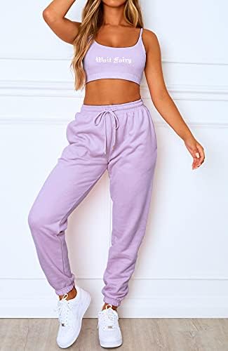Waitfairy Womens High-Waisted Baggy Sweatpants with Pockets