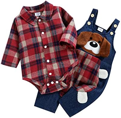 Adorable Baby Boys Cotton Overalls with Plaid Design