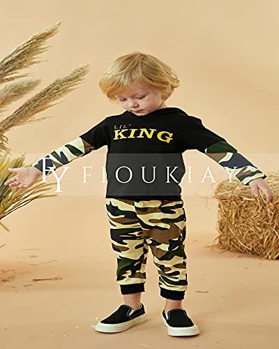 Fioukiay Toddler Boys Fall Winter Camouflage Hoodie Pants Set