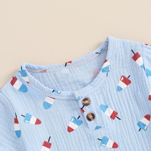 4th of July Baby Boy Girl Outfit with Stars and Ice Cream Print