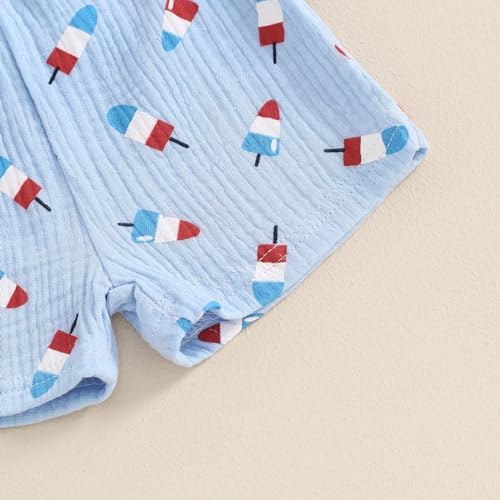 4th of July Baby Boy Girl Outfit with Stars and Ice Cream Print
