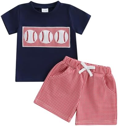 Kayotuas - Toddler Baseball Outfit Child Baseball T-Shirt Gingham Shorts Set