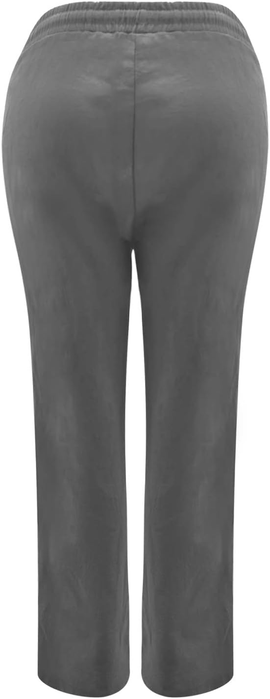 Ceboyel Womens Solid Drawstring Linen Pants