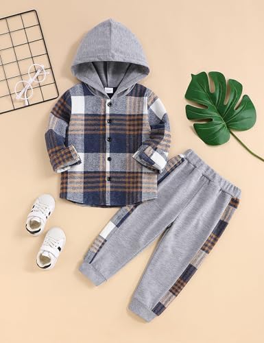 Adorable Toddler Boys Flannel Lattice Button-Down Set