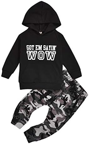 Camo Hoodie Letter Sleeve Set for Baby Boys 12-18 Months 1