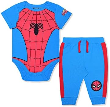 Marvel Avengers Boys Bodysuit and Jogger Set Vibrant Red Floral Design