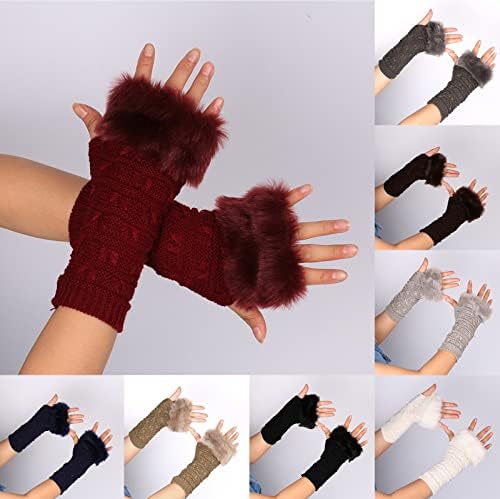 Black Fuzzy Fingerless Gloves for Women with Thumbhole and Elbow Warmth