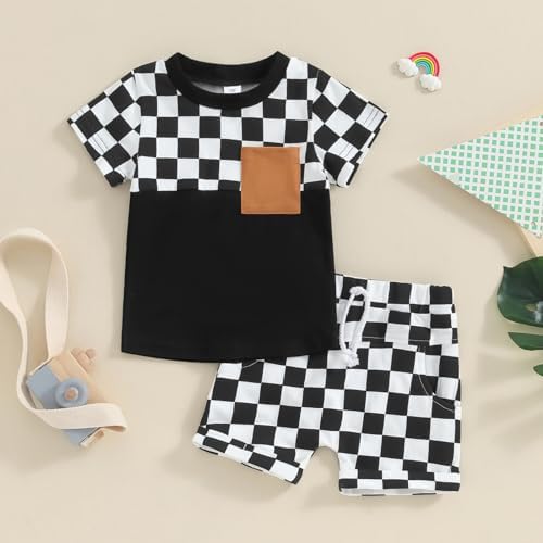 Karesoull Toddler Baby Boy Summer Clothes Set Checkered Action