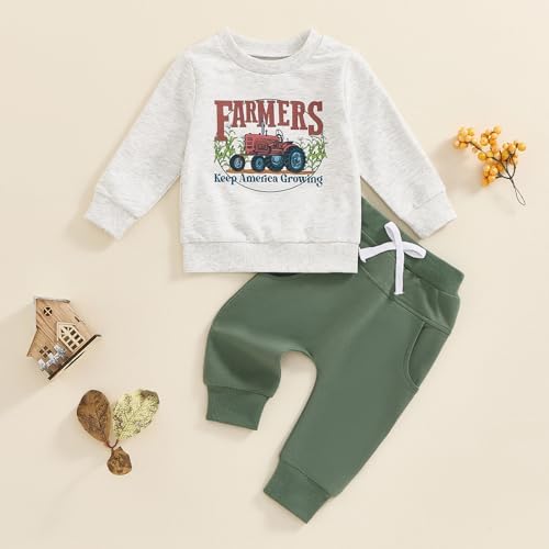 CUTE Toddler Boy Fall Outfits Set Tractor Print Farm Clothes