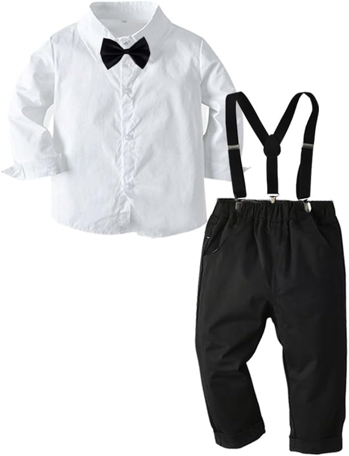 Toddler Boys Set with Bow Tie Soft espadrille suspender pants party clothes