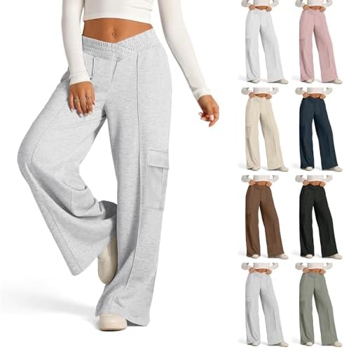 High Waist Cargo sweatpants for women with multi-pockets and wide legs