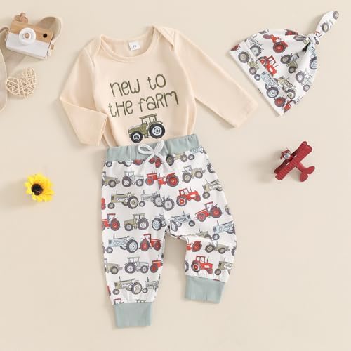 MABABY Newborn Boys Romper Pants Hat Set Fall Winter