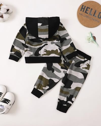 Saeaby Camo Hoodie Pants Set for Baby Boy Fall Winter Outfits
