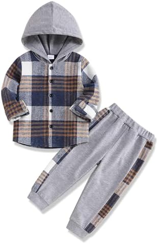 Adorable Toddler Boys Flannel Lattice Button-Down Set