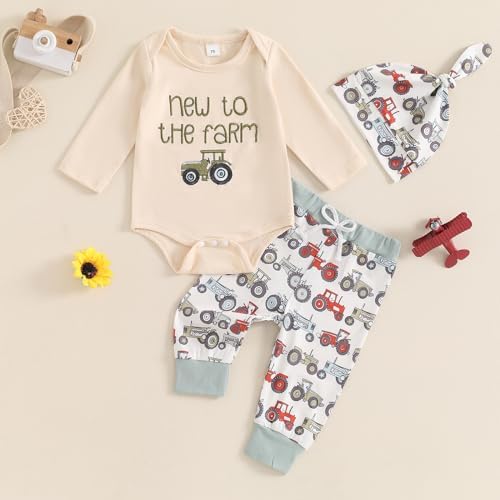 MABABY Newborn Boys Romper Pants Hat Set Fall Winter