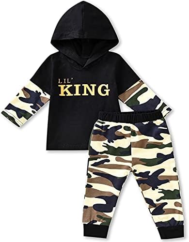 Fioukiay Toddler Boys Fall Winter Camouflage Hoodie Pants Set