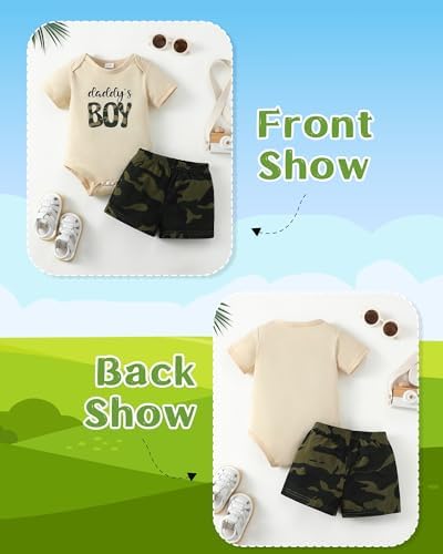 NZRVAWS Camo Alphabet Romper Set for Boys Summer Birthdays Newborn Gifting