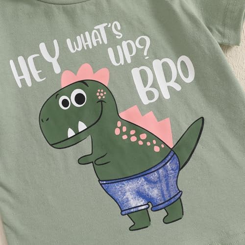Adorable Toddler Boys Summer Outfits 2-Piece Set with Dinosaur Embroidery