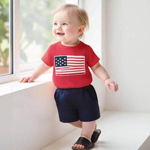 4th of July Baby Boy Outfit American Flag T-Shirt Shorts Set