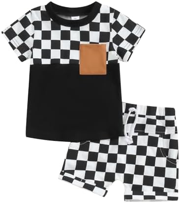 Karesoull Toddler Baby Boy Summer Clothes Set Checkered Action