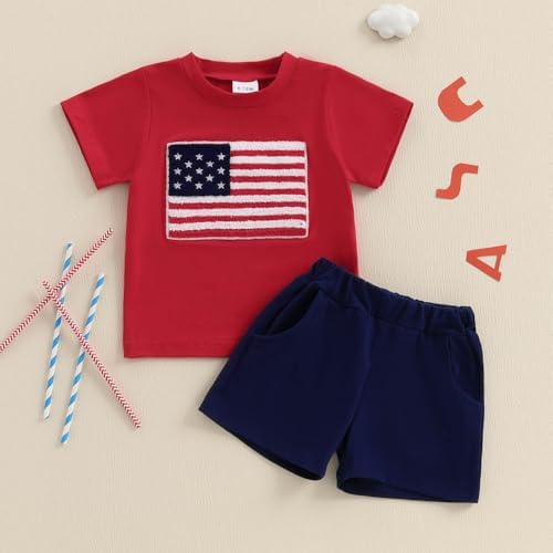 4th of July Baby Boy Outfit American Flag T-Shirt Shorts Set