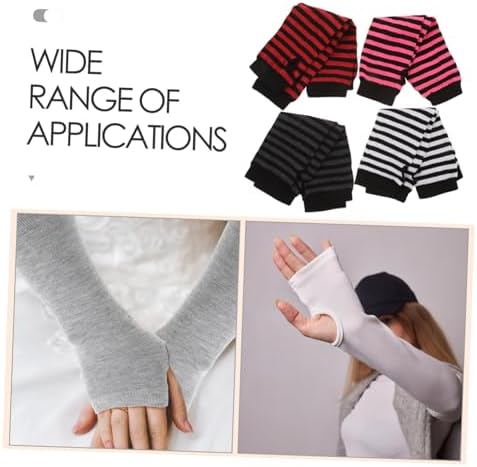 NOLITOY Women Fingerless Gloves Stripe Winter Warmers for Arms