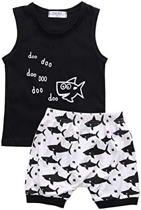 MABABY Shark and Doo Doo Printed Summer Cotton Outfits for Babies