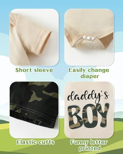 NZRVAWS Camo Alphabet Romper Set for Boys Summer Birthdays Newborn Gifting