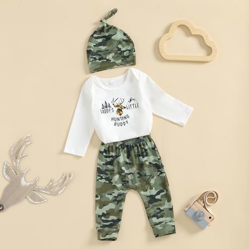 Exclusive Fitting Camouflage Baby Boy Outfit with Beanie and Hat 3-Piece Set