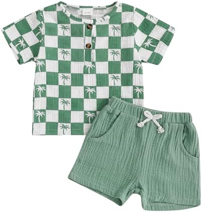 Cool Toddler Boy Summer Outfit Checkers 2Pcs