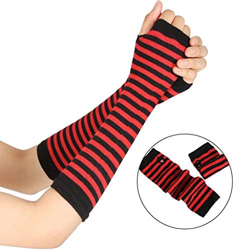 Ywmsfl Knitted Arm Warmers for Women with Stripe Pattern and Thumbholes