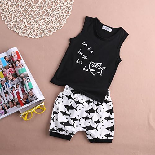 MABABY Shark and Doo Doo Printed Summer Cotton Outfits for Babies
