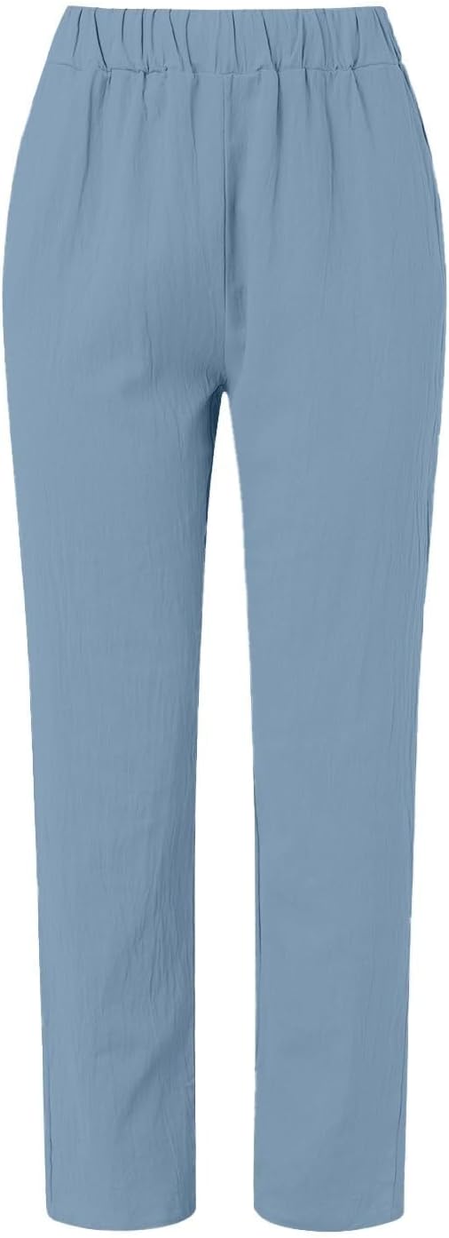 Women Linen Palazzo Lounge Pants Summer Boho Wide Leg High Waist
