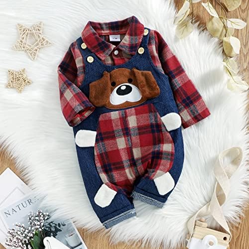 Adorable Baby Boys Cotton Overalls with Plaid Design