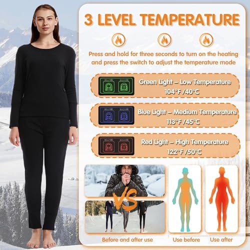 Womens electric heated thermal underwear set with 32 heating zones