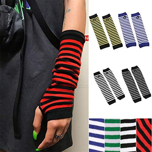 Ywmsfl Knitted Arm Warmers for Women with Stripe Pattern and Thumbholes