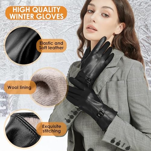 Womens Winter Leather Gloves TouchScreen Gloves for Driving More